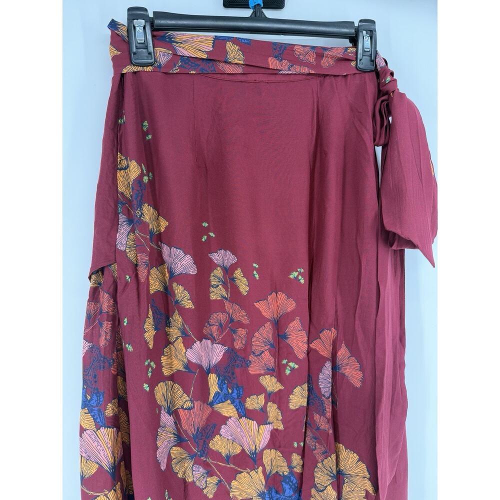 Free People Bri Bri Butterfly Floral Maxi Skirt Side Slit in Red Combo | Size 4 - Picture 7 of 10